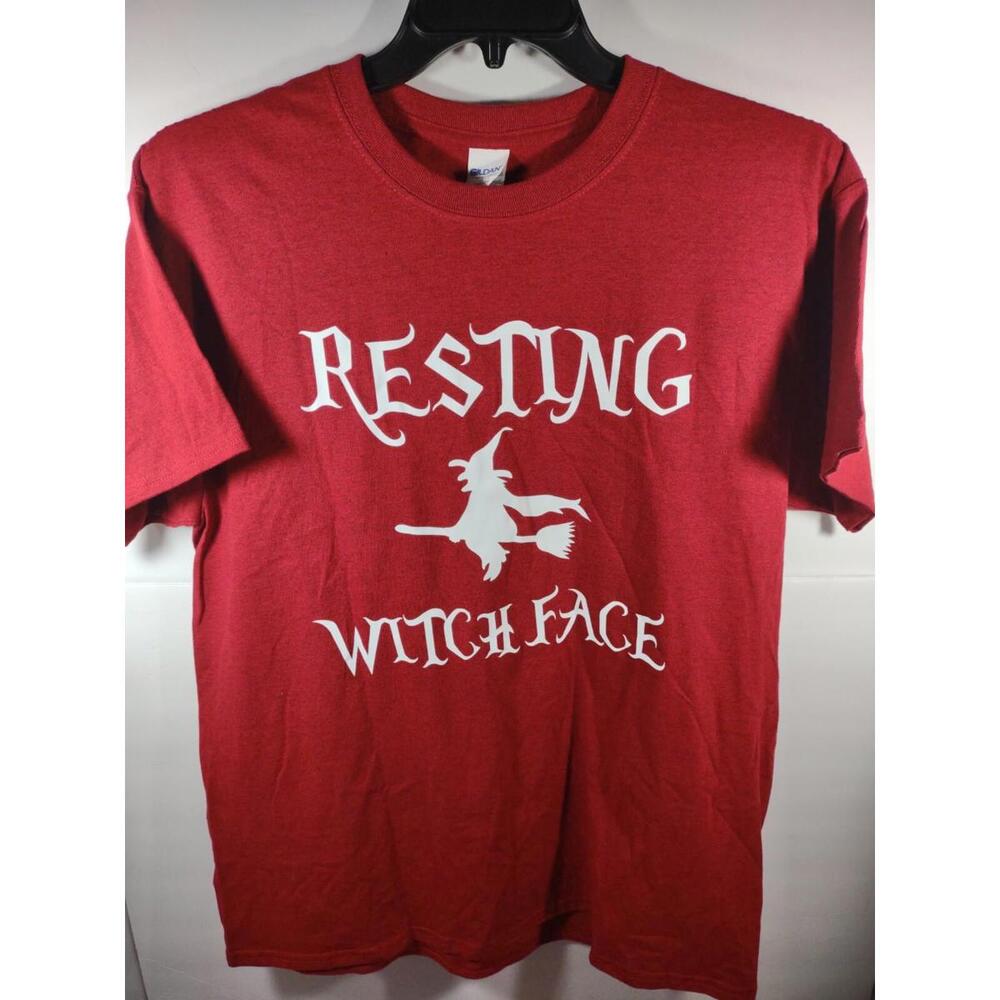 Halloween Resting Witch Face Women's Size Large Red T-Shirt Gildan Heavy Cotton